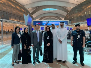 The Assistant Commissioner (Excise and Strategic Support) of Customs and Excise, Mr Rudy Hui (third left), visited the Zayed International Airport to understand the customs clearance on passengers of the UAE Customs.