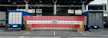 Hong Kong Customs on May 29 shut down two large-scale suspected illicit cigarette storage centres in Kwai Chung and Yuen Long. A total of about 12.6 million suspected illicit cigarettes with a total estimated market value of about $57 million and a duty potential of about $42 million were seized. Photo shows the suspected illicit cigarettes seized.
