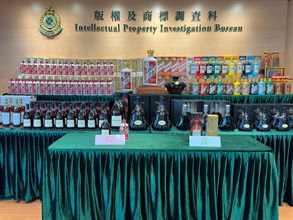 Hong Kong Customs on August 27 mounted a special enforcement operation in Kwai Chung to combat the sale of counterfeit liquor. A total of about 1 300 bottles of suspected counterfeit liquor, with an estimated market value of about $2.9 million, were seized. Photo shows some of the suspected counterfeit liquor seized.